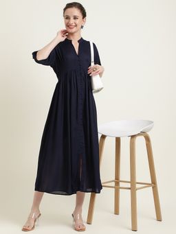 Zari Jaipur - Blue Cotton Empire Midi Dress