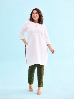 Go Colors - Dark Olive Mid Rise Full Length Soft Cotton Stretch Pant