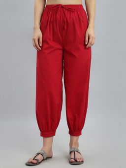 Go Colors - Red Solid Relaxed Fit Pure Cotton Cropped Mid Rise Salwar