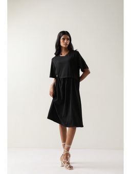 Zari Jaipur - Black Cotton A-Line Midi Dress
