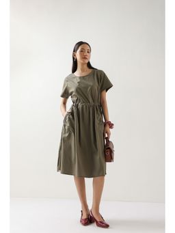 Zari Jaipur - Green Cotton A-Line Midi Dress