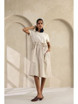 Zari Jaipur - Cream Cotton A-Line Midi Dress