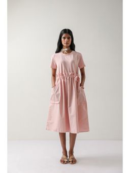 Zari Jaipur - Pink Cotton A-Line Midi Dress