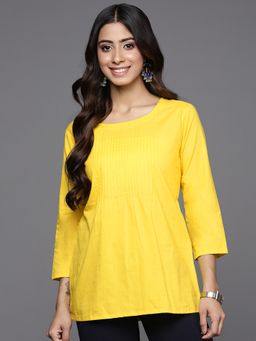 Indo Era - Solid Regular Casual Yellow Top