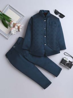 FOURFOLDS - Navy Blue Jodhpuri Indo Western Co-Ord Set