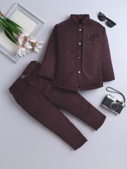 FOURFOLDS - Wine Jodhpuri Indo Western Co-Ord Set