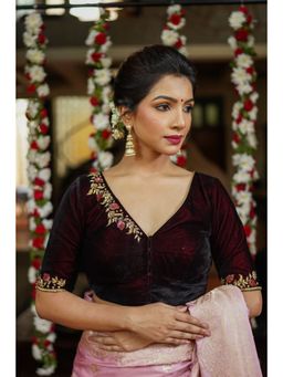 Shobitam - Womens Silk Embroidered Maroon Stitched Blouse
