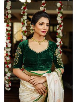 Shobitam - Womens Silk Embroidered Green Stitched Blouse