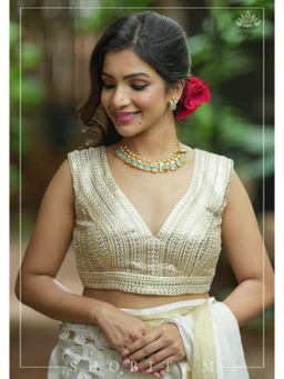 Shobitam - Womens Silk Ivory Stitched Blouse