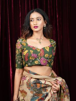 Shobitam - Womens Silk Green Stitched Blouse