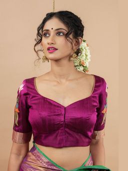 Shobitam - Womens Silk Printed Purple Stitched Blouse