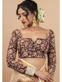 Shobitam - Womens Silk Floral Brown Stitched Blouse