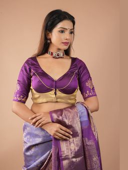 Shobitam - Womens Silk Printed Purple Stitched Blouse