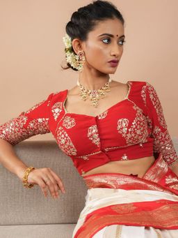 Shobitam - Womens Silk Red Stitched Blouse