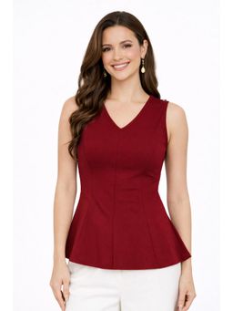 Twenty Dresses by Nykaa Fashion - Marron Peplum Top In Cotton Lycra Fabric