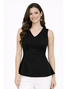 Twenty Dresses by Nykaa Fashion - Black Peplum Top In Cotton Lycra Fabric