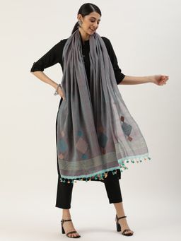 ArtEastri - Grey Cotton Woven Dupatta