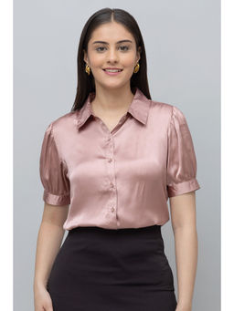 PURYS - Women Pink Satin Solid Shirt