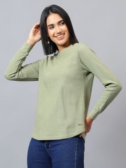Cantabil - Women Green Solid Casual T-Shirt