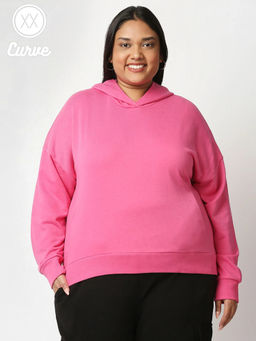 Twenty Dresses by Nykaa Fashion - Curve Pink Solid Full Sleeves Basics Hoodie