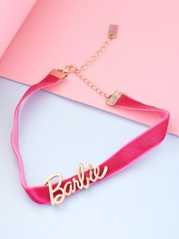 ToniQ Barbie Gold Plated Casual Hot Pink Velvet Choker Necklace For Women
