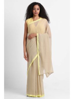 Via East - Taupe Mul Cotton Rooh Saree with Unstitched Blouse