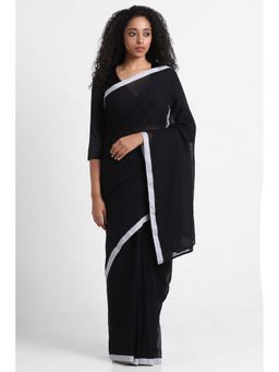 Via East - Black Mul Cotton Rooh Saree with Unstitched Blouse