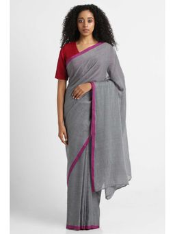Via East - Grey Mul Cotton Rooh Saree with Unstitched Blouse