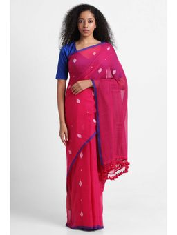 Via East - Pink Cotton Jamdani Saree with Unstitched Blouse
