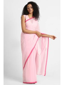 Via East - Pink Mul Cotton Rooh Saree with Unstitched Blouse