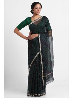 Via East - Green Kota Silk Leheriya Saree with Unstitched Blouse