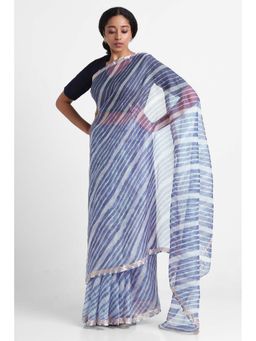 Via East - Blue Kota Silk Leheriya Reva Saree with Unstitched Blouse