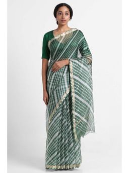 Via East - Green Kota Silk Leheriya Reva Saree with Unstitched Blouse