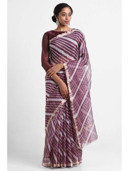 Via East - Burgundy Kota Silk Leheriya Reva Saree with Unstitched Blouse