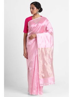 Via East - Powder Pink Silk Chanderi Booti Saree with Unstitched Blouse