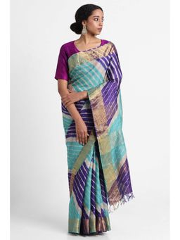 Via East - Multicolour Tussar Silk Leheriya Saree with Unstitched Blouse