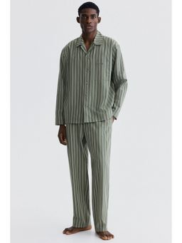 H&M - Men Green Poplin Pyjama Shirt And Bottoms