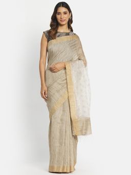 Fabindia - Beige Silk Jamdani Saree without Blouse
