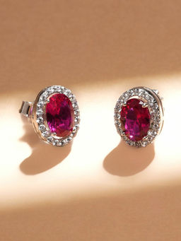 Palmonas - 925 Sterling Silver Timeless Synthetic Red Ruby Stud Earring