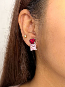 ISHKAARA - Red And Pink Candy Clash Heart Stud Earrings