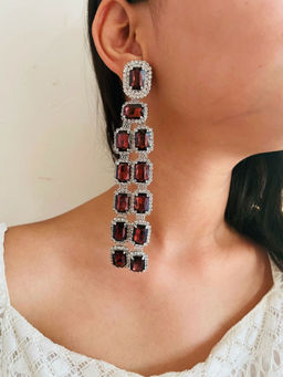 ISHKAARA - Red Silver Plated Contemporary Cubic Zirconia Drop Earrings