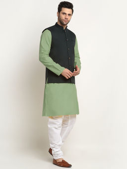 Kraft India - Cotton Green Kurta and Pyjama with Twill Green Nehru Jacket (Set of 3)