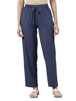 Go Colors - Women Solid Dark Jeans Blue Viscose Mid Rise Casual Pant