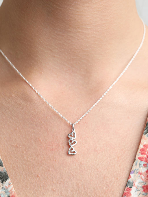 CLARA Silver Rhodium Plated Swiss Zirconia 3 Heart Pendant Chain Necklace For Women & Girls