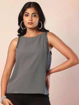 FabAlley - Grey Wrinkled Solid Top