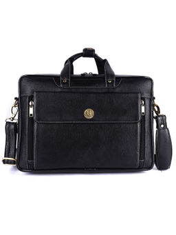 HiLEDER - Pure Leather 15.5" Briefcase Laptop Messenger Office Travel Bag Black