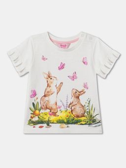 R&B - Cotton White Girls Round Neck Top