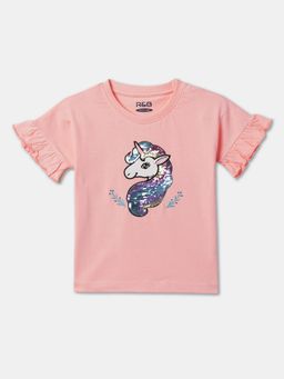 R&B - Girls Cotton Pink Round Neck Top