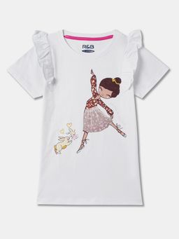 R&B - Cotton Girls White Round Neck Top
