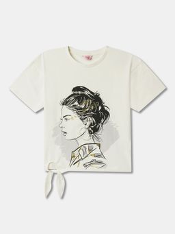 R&B - Cotton White Round Neck Girls Top